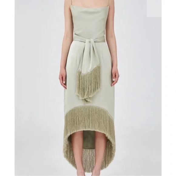KEEPSAKE the Label | Dresses | Keepsake Sage Green Fringe Backless Wrap Tie  Sash Midi Passion Backless Dress | Poshmark